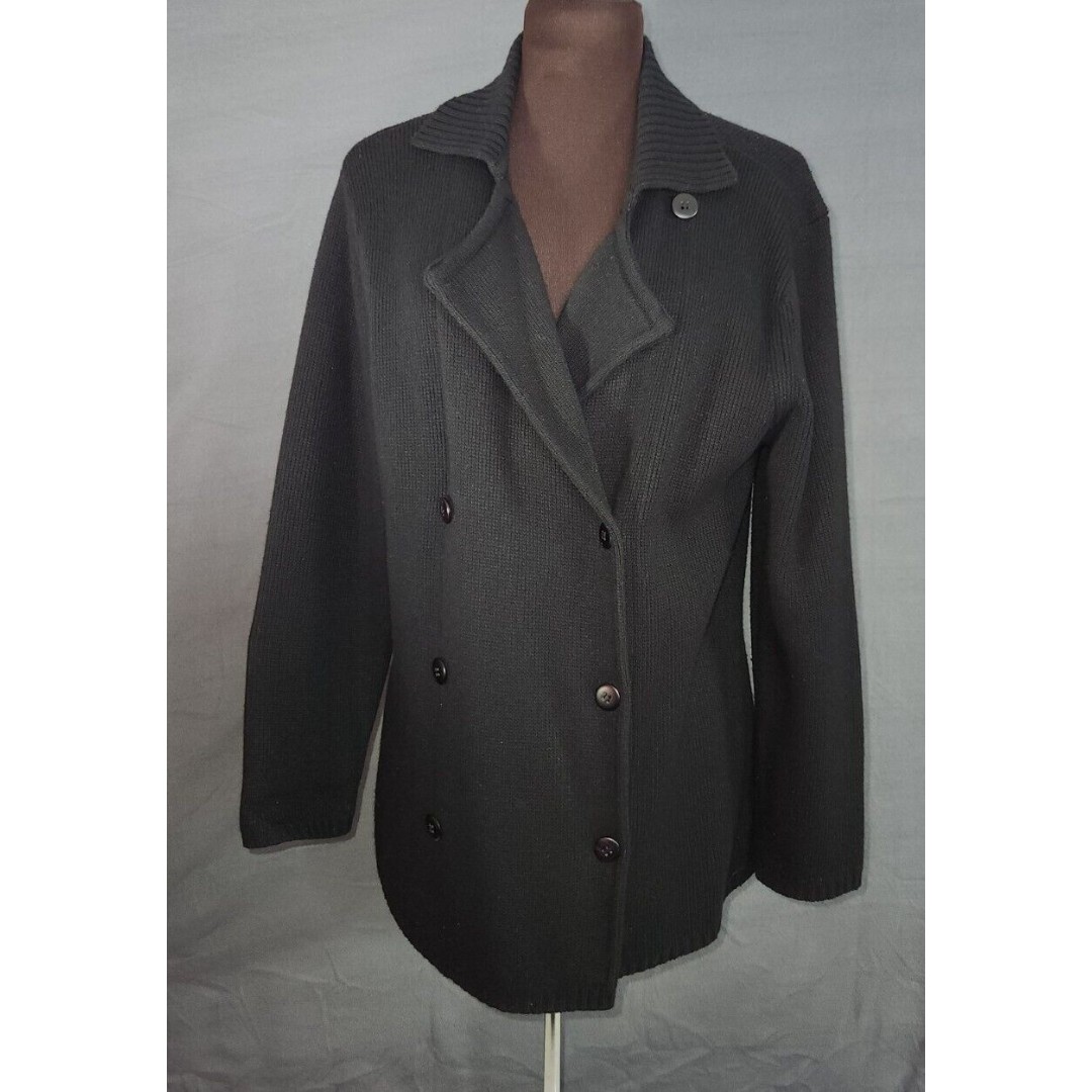 Talbots Wool Cashmere Blend Double Breasted Cardigan Sweater Jacket Black Sz M