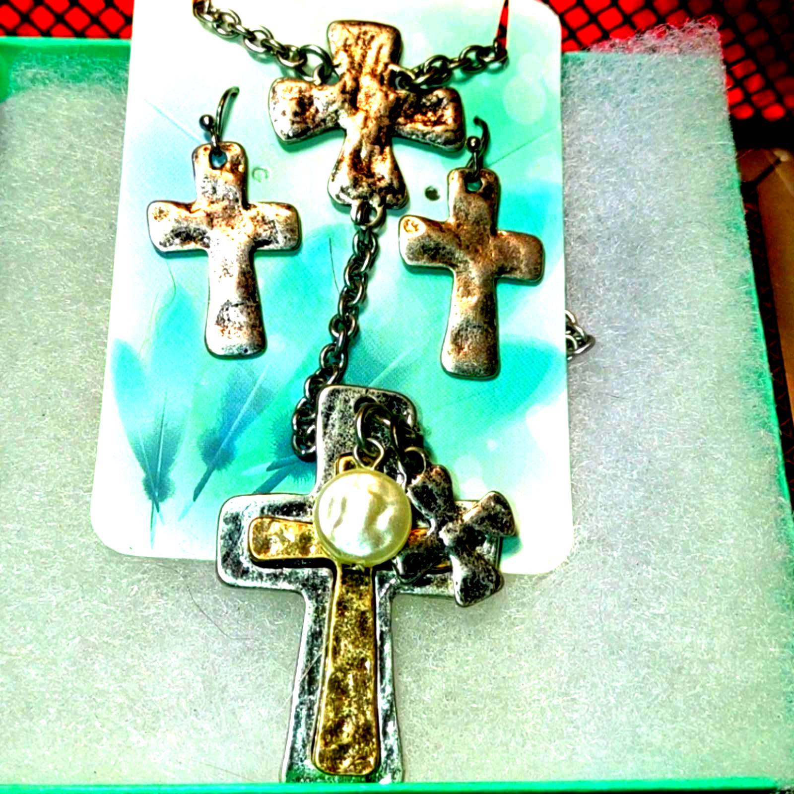 Vintage cross necklace and earring set