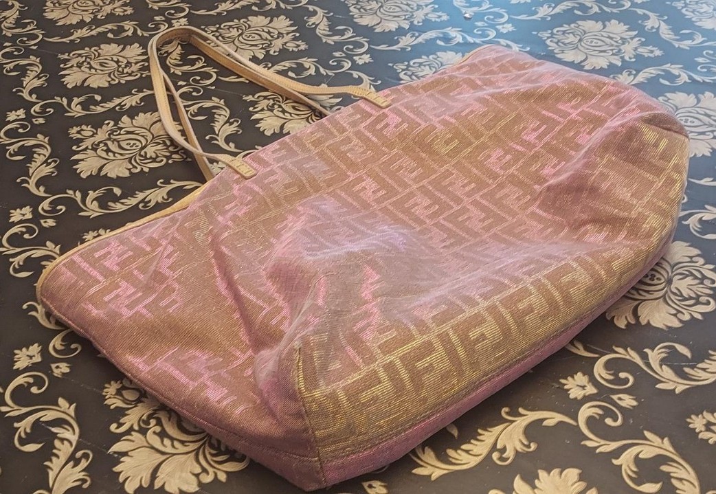 AUTH RARE Rose Gold Metallic Lurex Fendi ZUCCA Tote