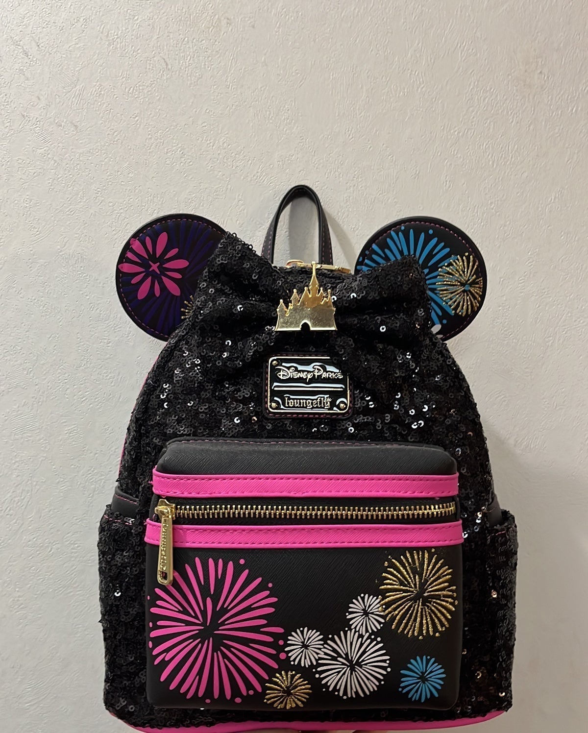 BNWT Disney Minnie Main Attracton Dec Fireworks Loungefly+Ears Sequin Set LE