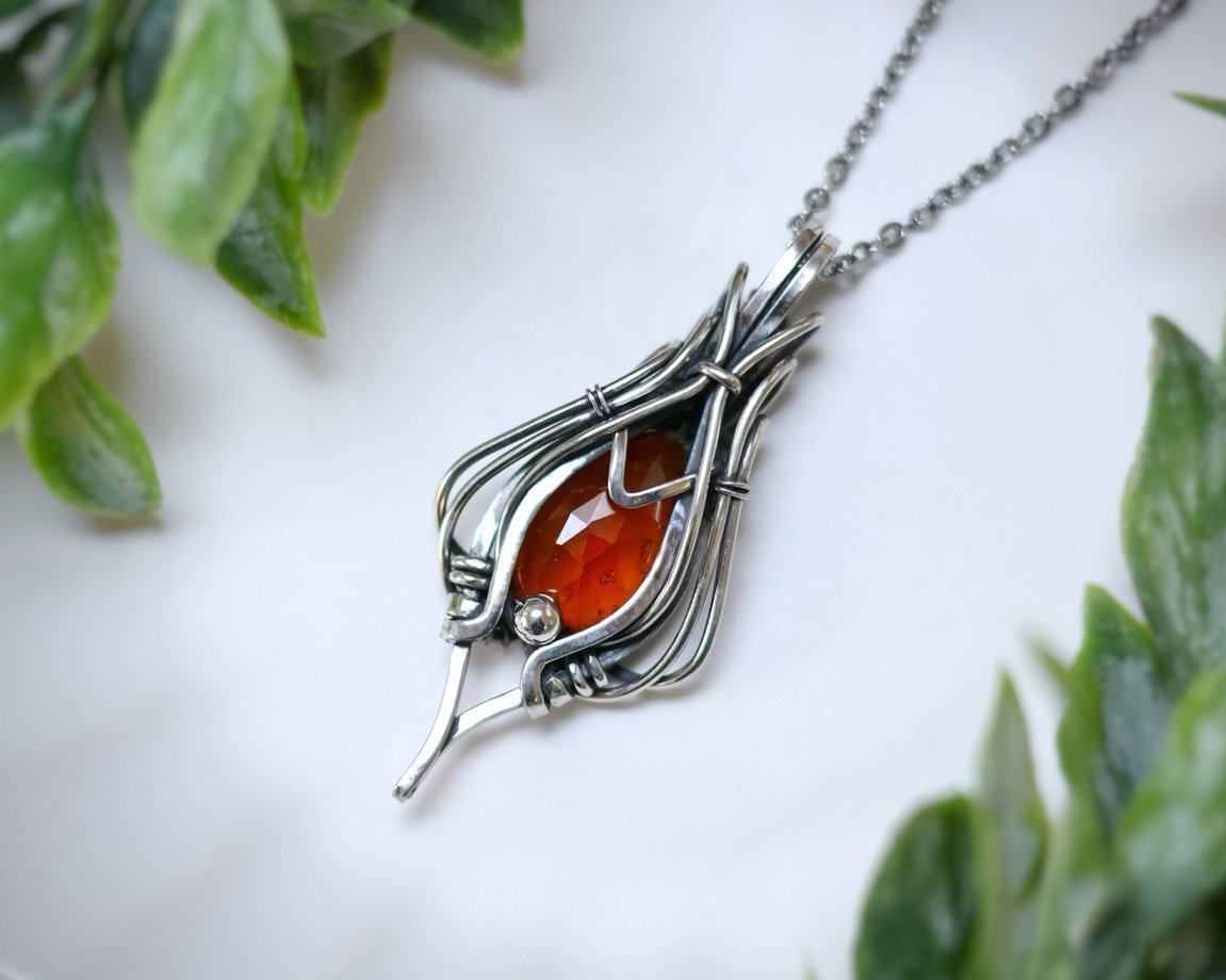 Garnet Pendant Necklace for Women Sterling Silver Wire Wrapped Garnet for Gift