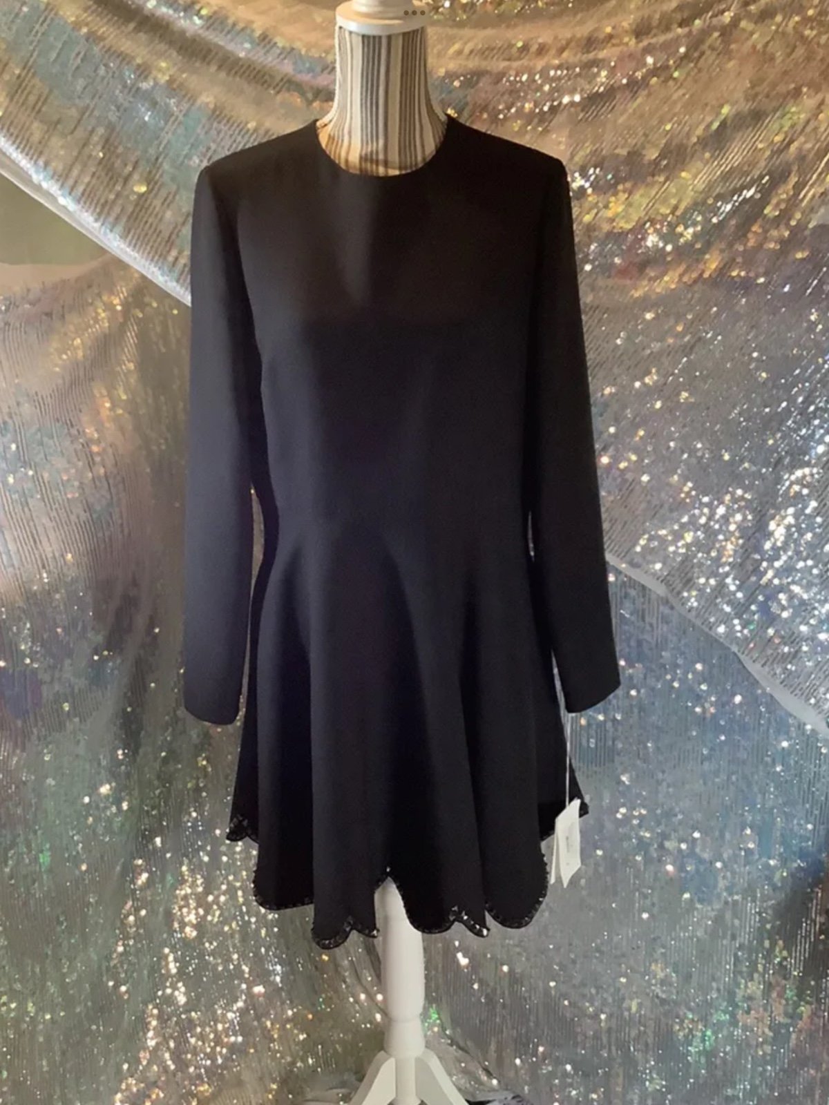 Valentino Black Rockstud Scalloped Hem Sz12 AUTHENTIC NWT