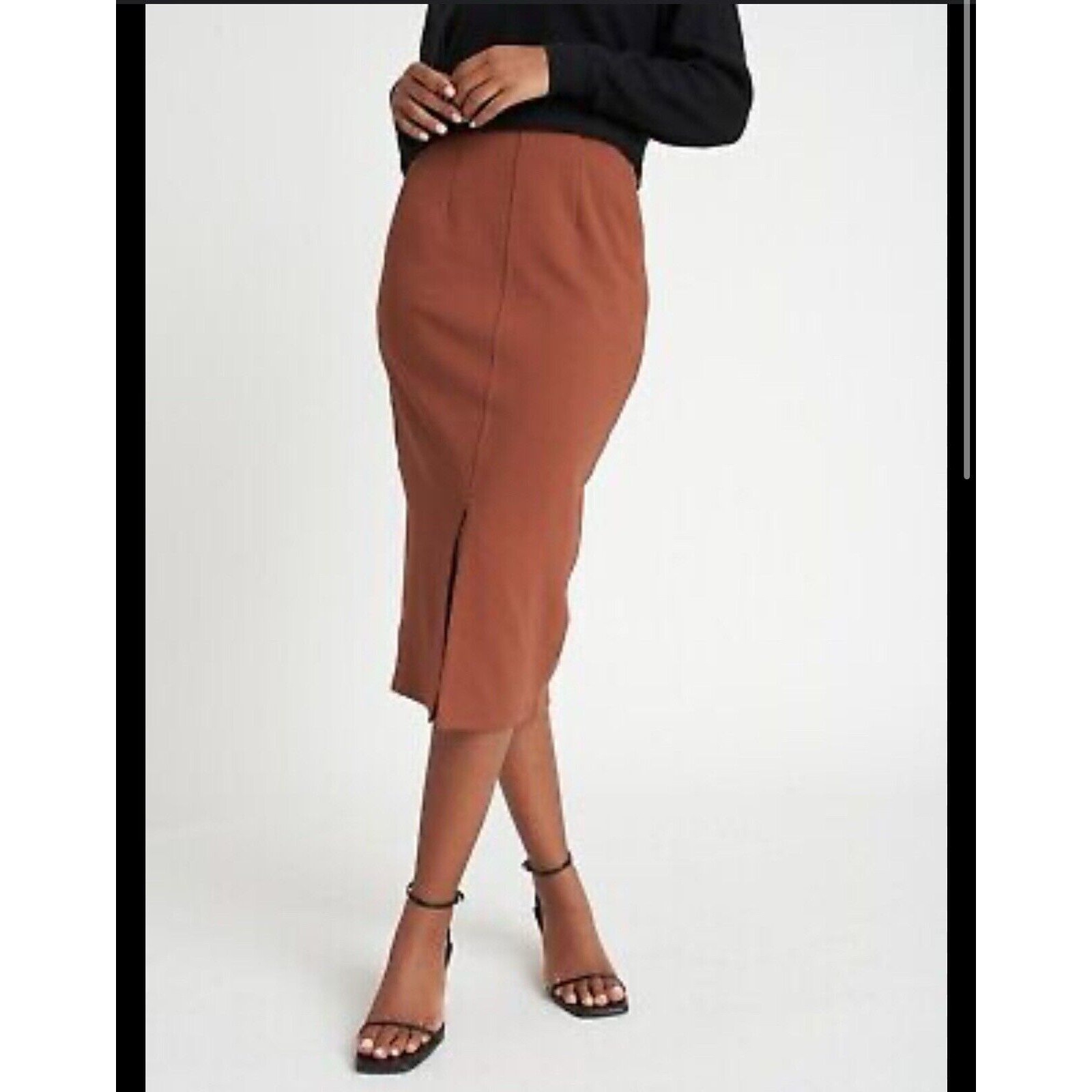 Kit and Ace Serenity Double Knit Pencil Skirt in Cinnamon Tan Brown Stretch 6