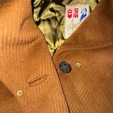 Vintage Lined Peacoat, Textured Brown 3/4 Sleeves Tea Length from Kowloon
