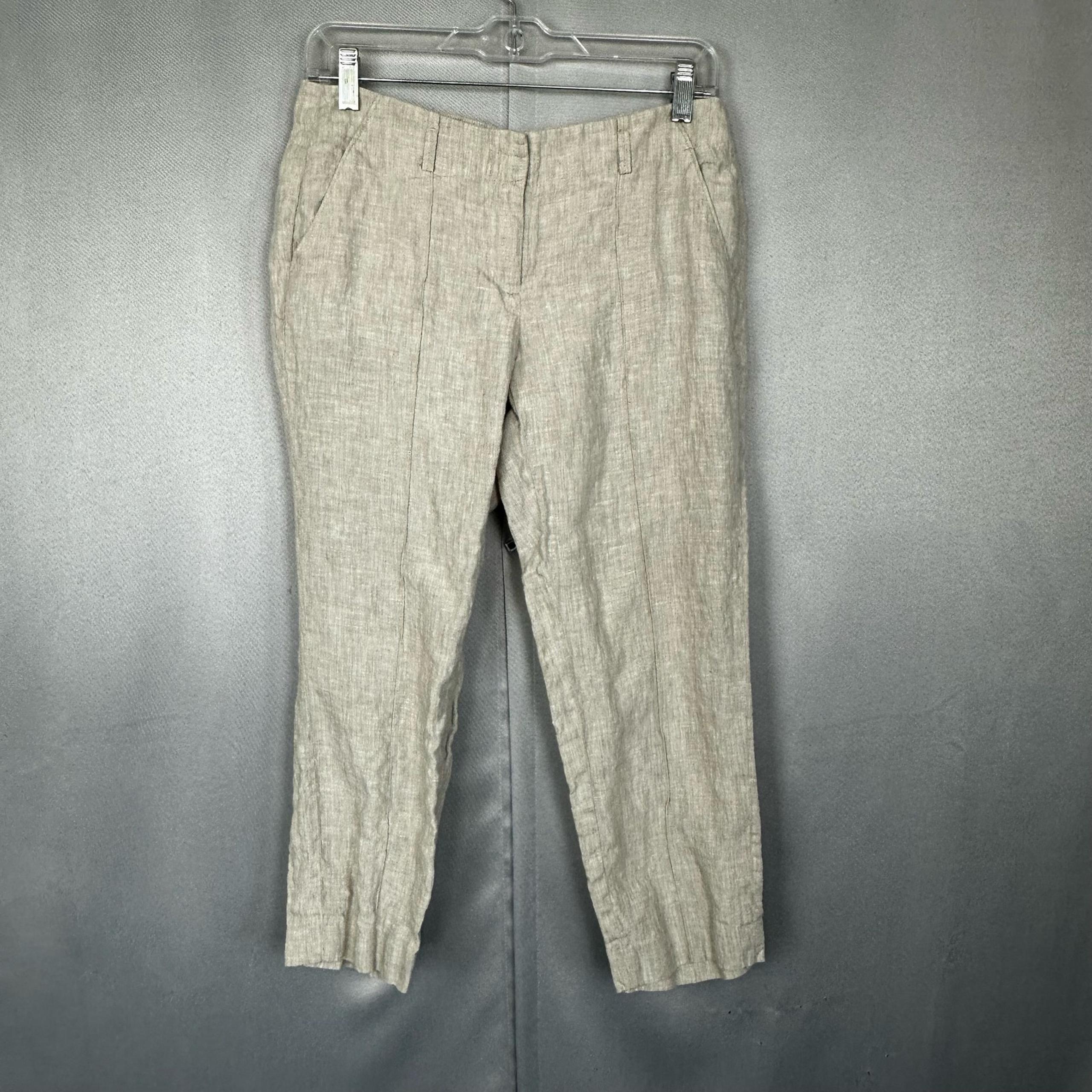 Women's Ann Taylor LOFT 100% Linen Natural Tan Brown Ankle Crop Pants- Size 2
