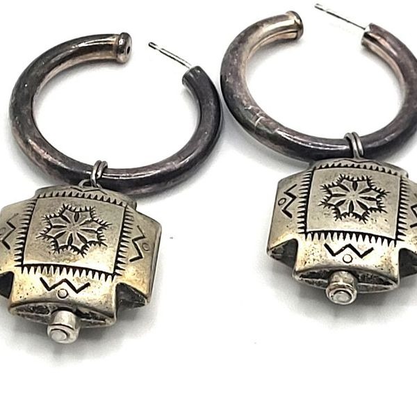 Vintage Southwestern Hoop Earrings 2.5in