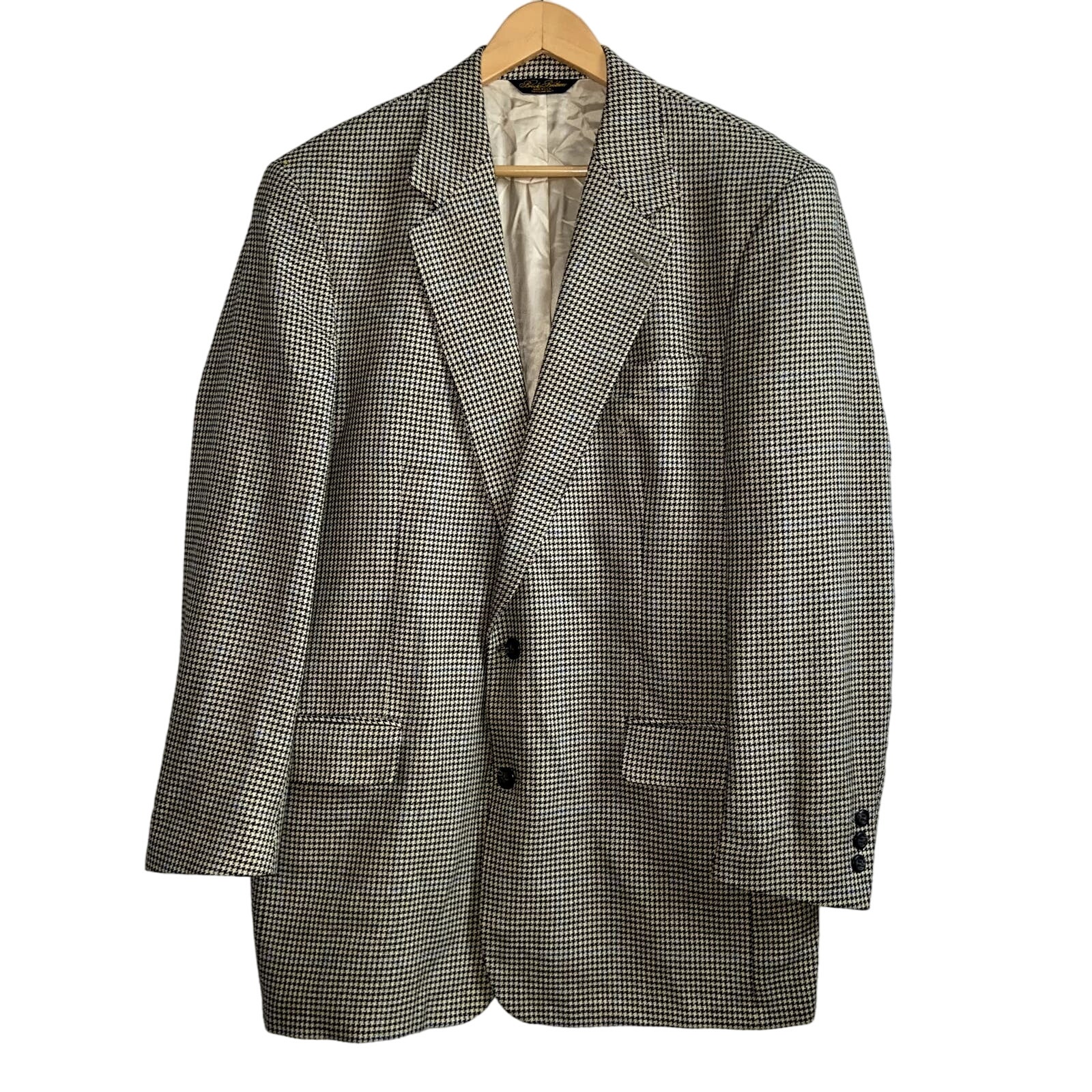 Men's Brooks Brothers Houndstooth 2 Button blazer Suit Jacket 44 Long