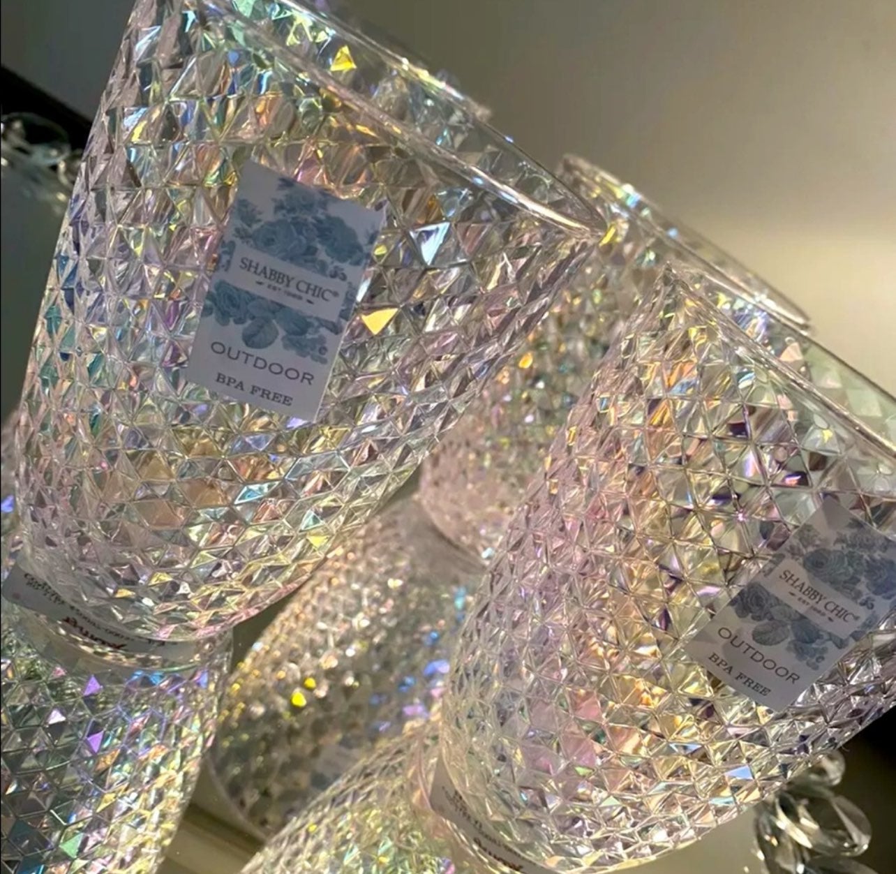 Shabby Chic Set of 4 Acrylic Tumbler Iridescent Wine Glasses