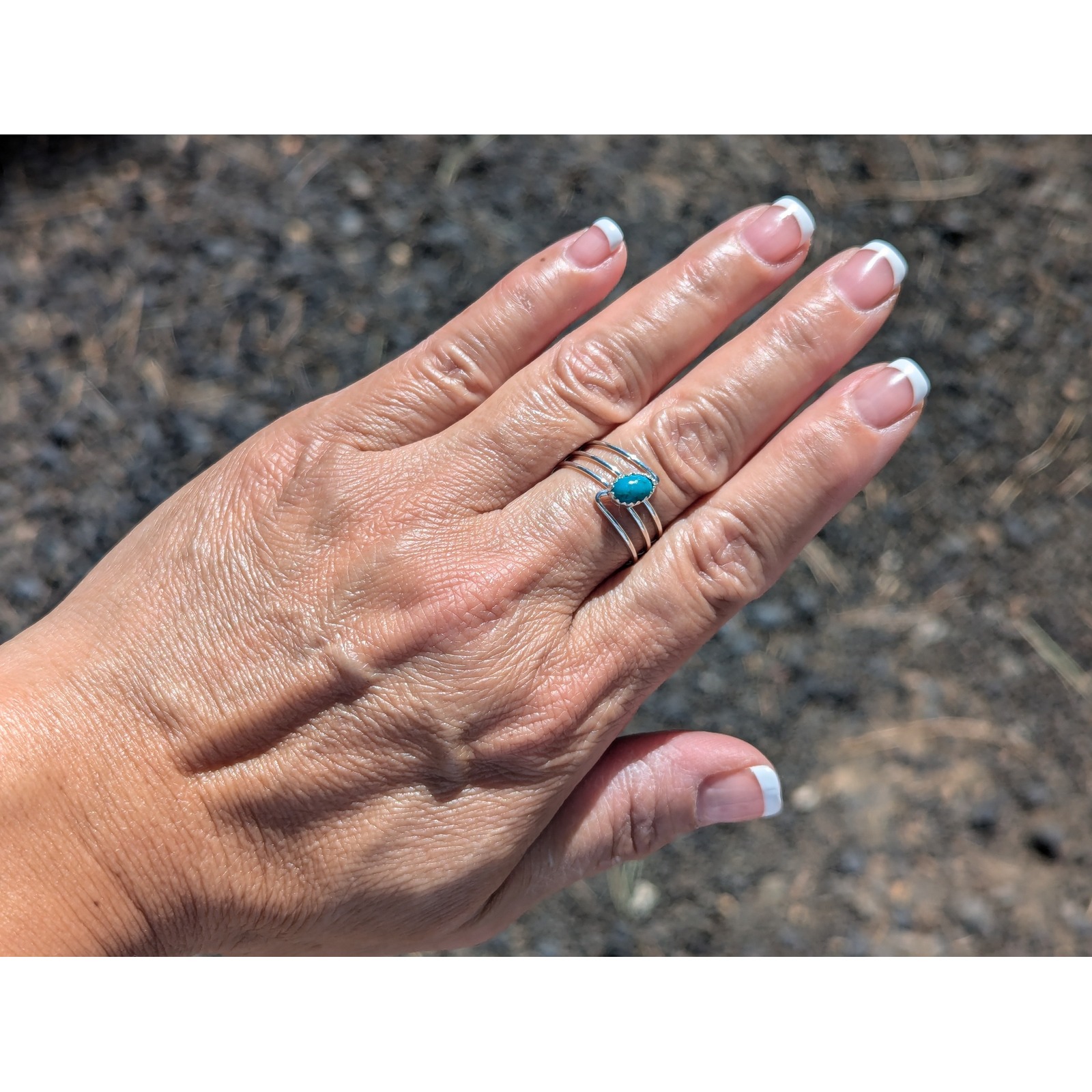 Navajo Kingman Turquoise 3-Split wire Ring Native Am jewelrySz 9.75US **