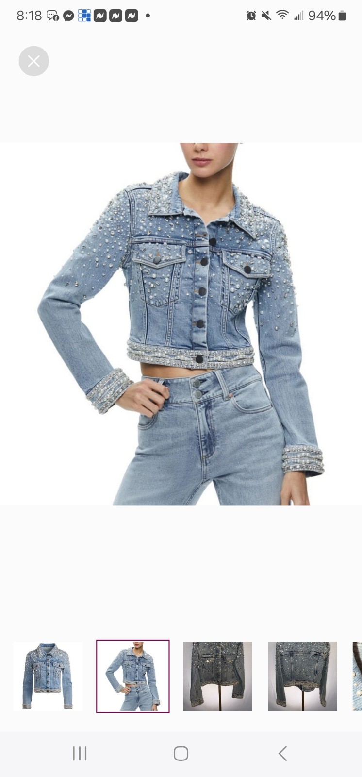 BNWT Alice + Olivia Nelson Embellished Cropped Denim Jacket Small