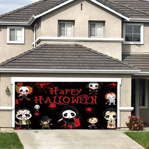 Happy Halloween Scary Kids Vinyl Garage Door Banners 7X16ft Seasonal Garage Door
