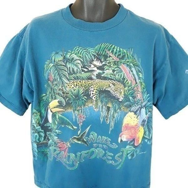 Rainforest Cafe T Shirt Mens Size Large Vintage 90s Ocelot Parrot Toucan Leopard