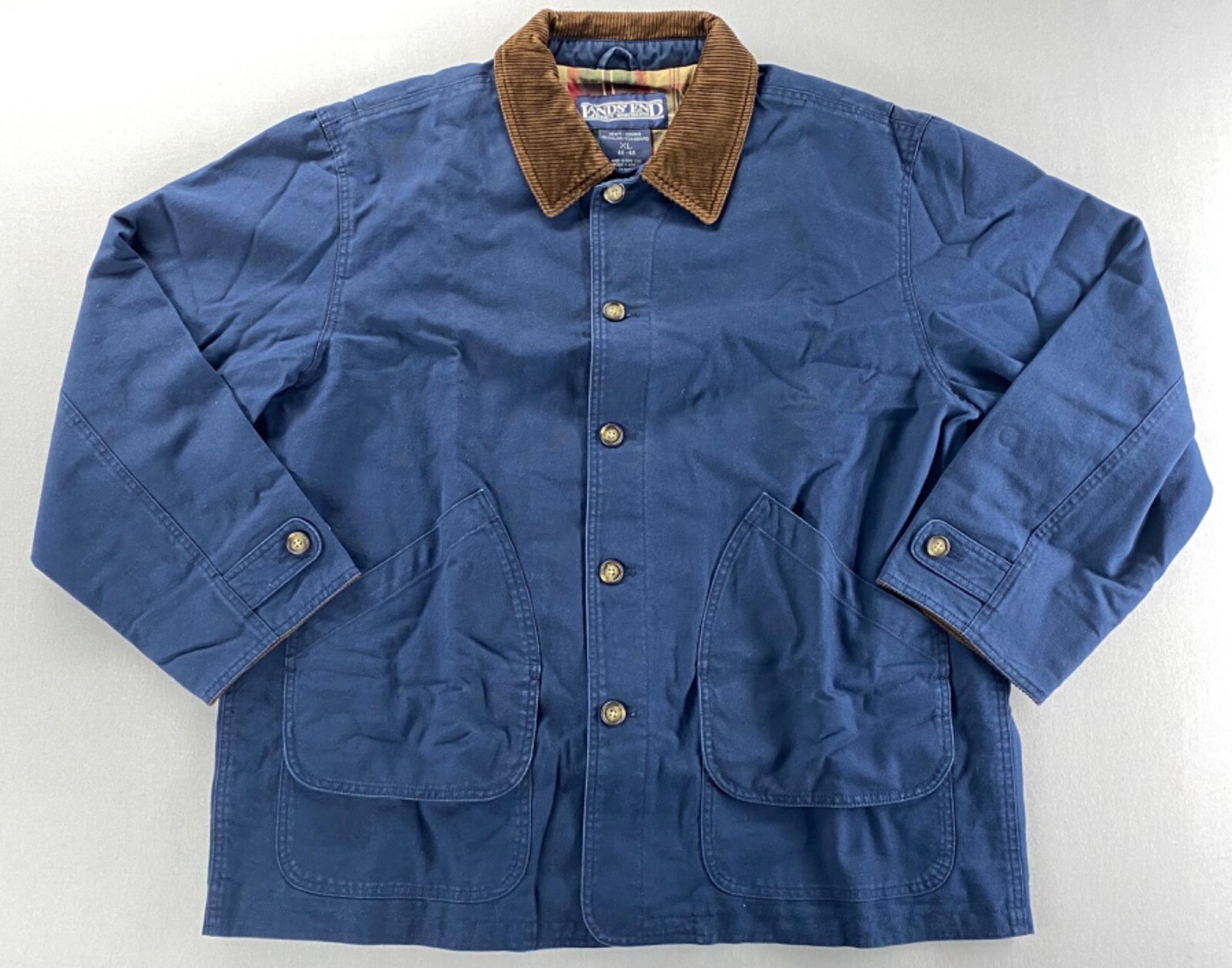Vintage Men’s Lands’ End Canvas Field Coat XL Blue Denim Jacket Plaid NOS NEW