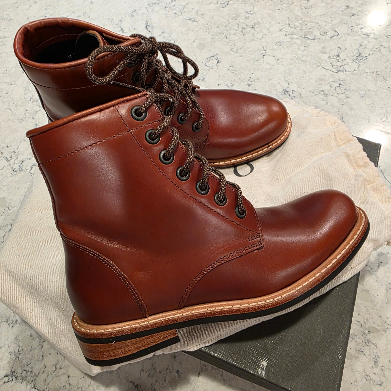 Nisolo All-Weather Amalia Boot in Cognac Leather Size 5 Women's 
Combat Lace-Up