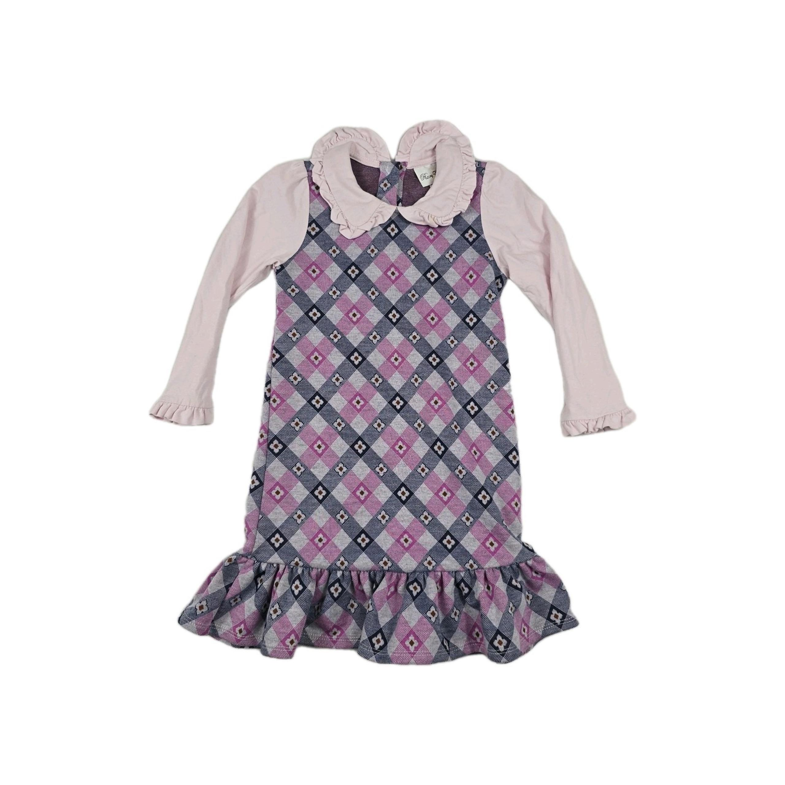 Rare Editions Girls Size 5 Argyle Print Jumper Dress Pink Purple