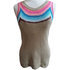 Roja Triangle Saltillo Sweater Women XS Sleeveless Brown Multicolor GeoPrint New