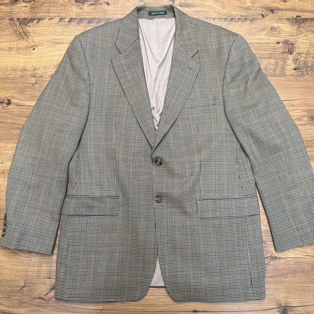 Lauren Ralph Lauren Sport Blazer Mens Size 40R Brown Tan Blue Wool Houndstooth