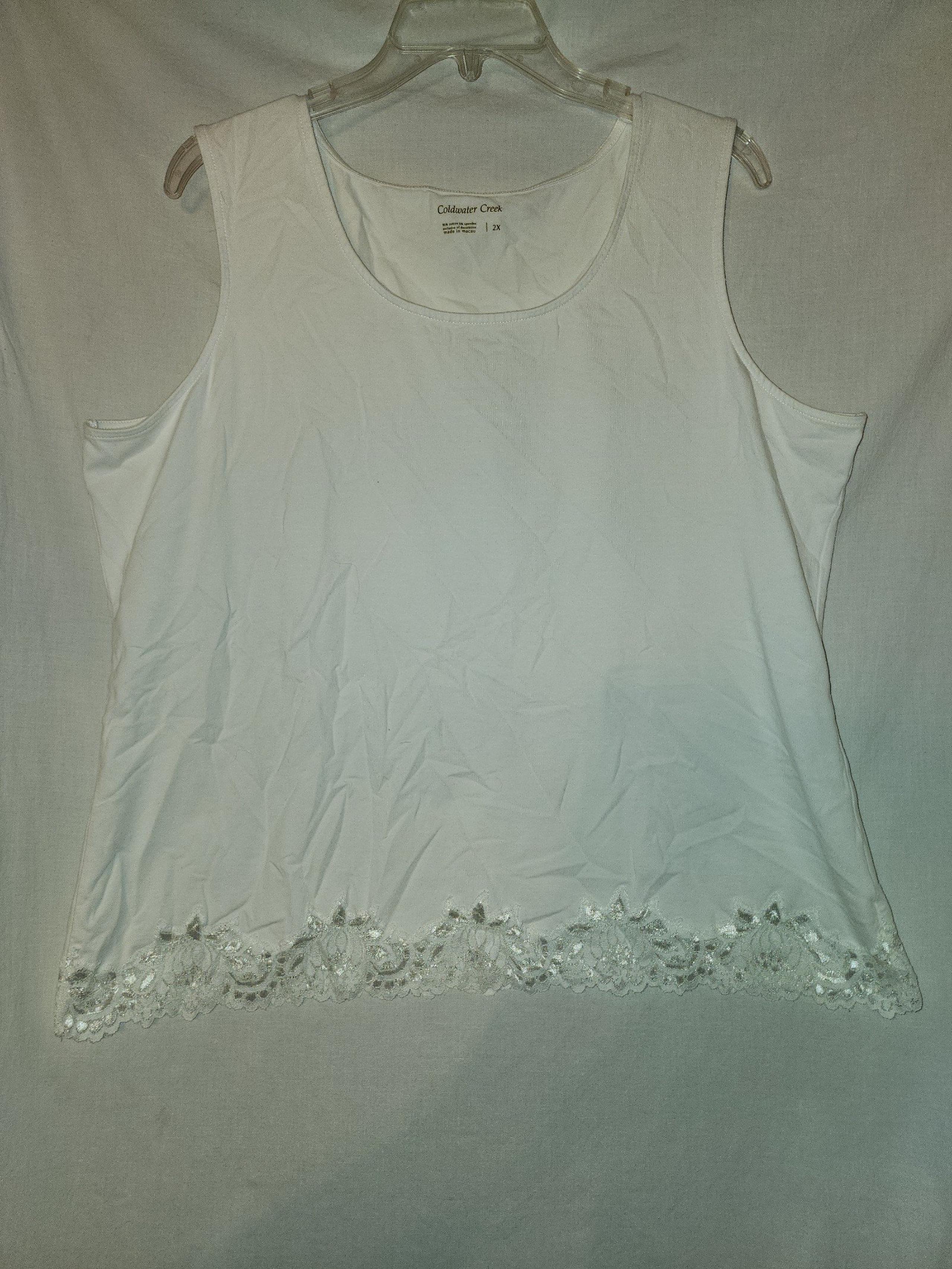 Coldwater Creek womens size 2x white lace hem Tank Top
