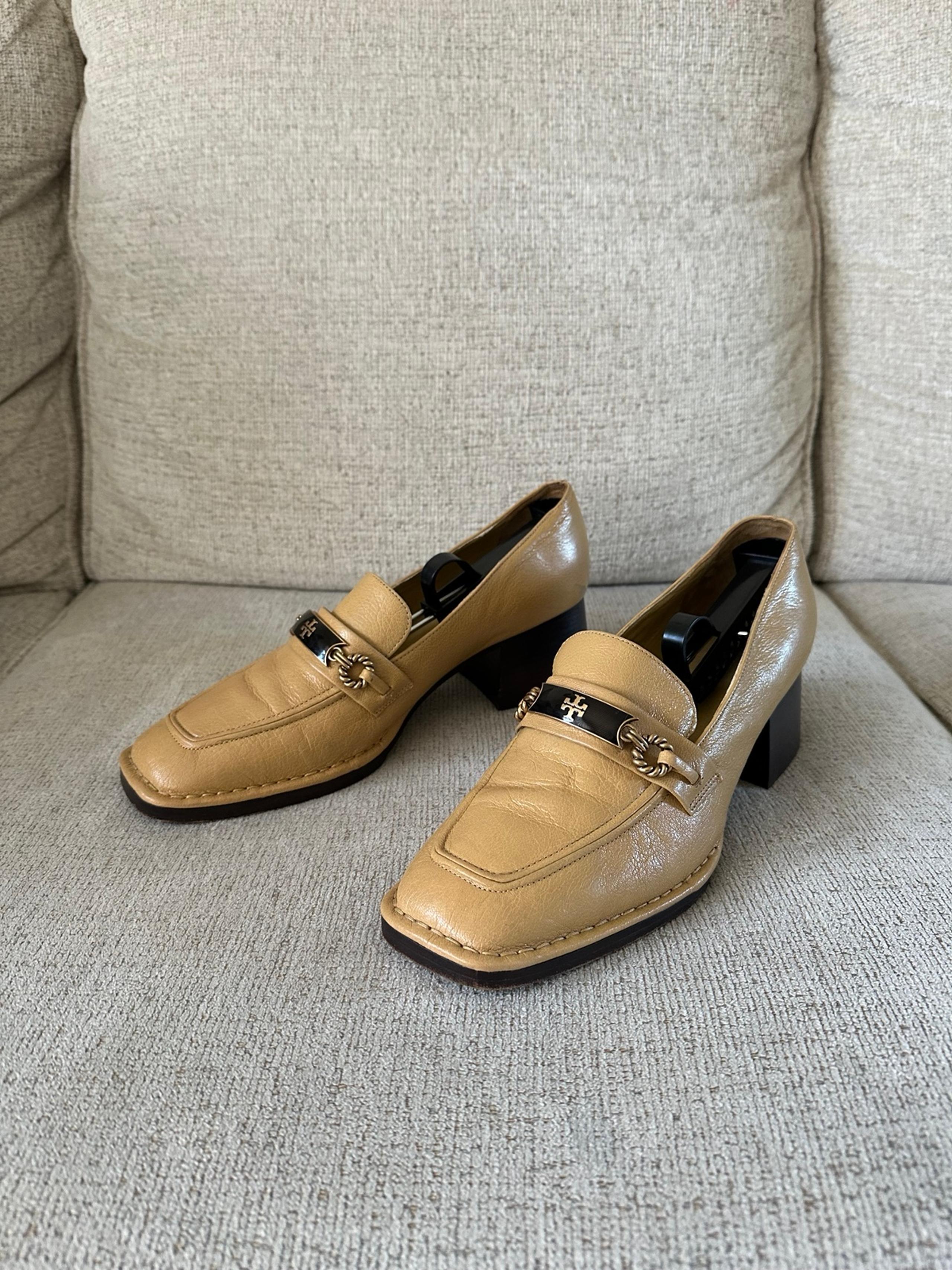 Tory Burch Perrine High Heel Leather Loafer Pumps Light Yellow Women’s Size 10