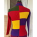 Vintage 1960s Block Ribbed Knit Sweater Multicolored Blocks Retro Size small