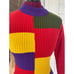 Vintage 1960s Block Ribbed Knit Sweater Multicolored Blocks Retro Size small