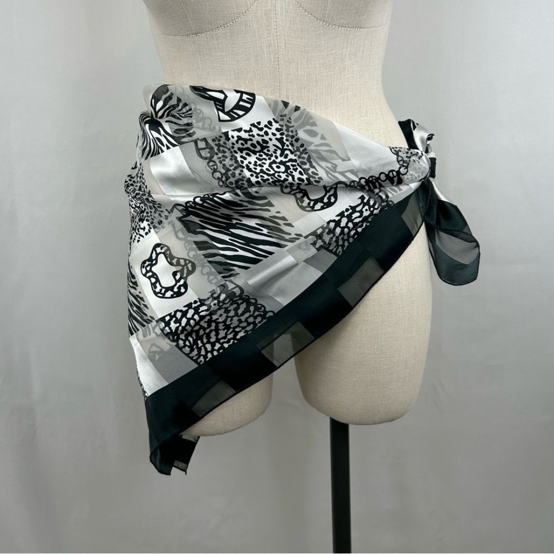 Vintage monochrome animal print satin sheer square scarf