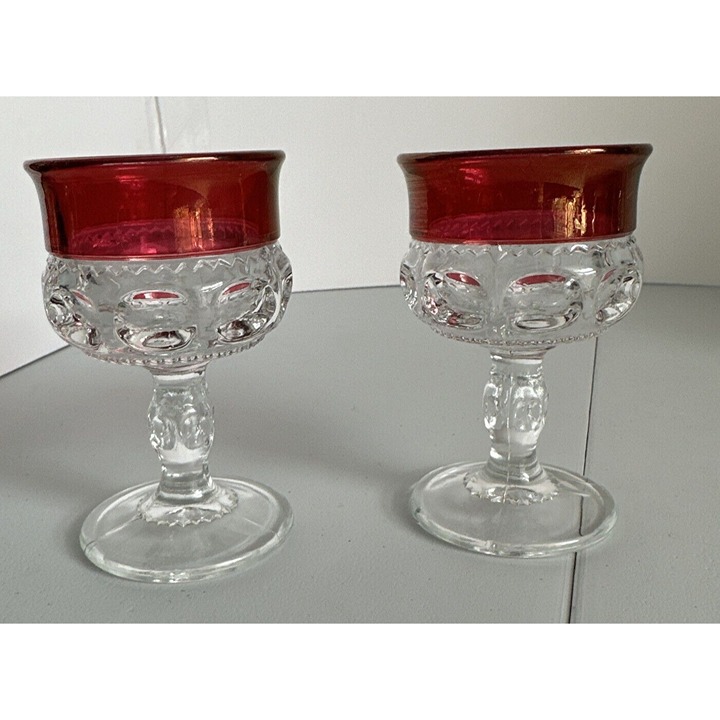 set of 2 Ruby Flashed Kings Crown Wine Goblet 3oz 4 1/8 Tall X 2½ Wide