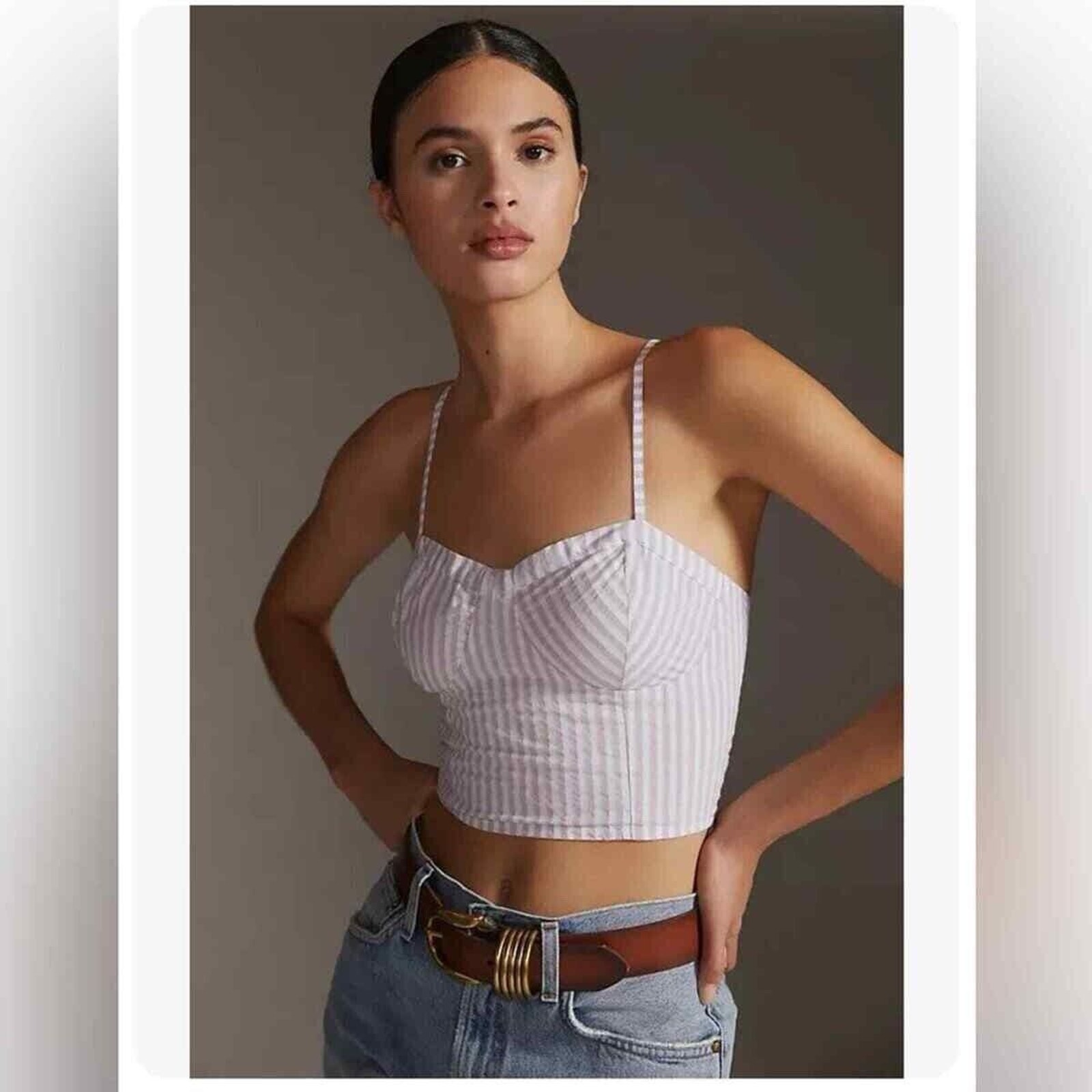 Anthropologie Striped Bustier Crop Top Lilac White Corset Medium