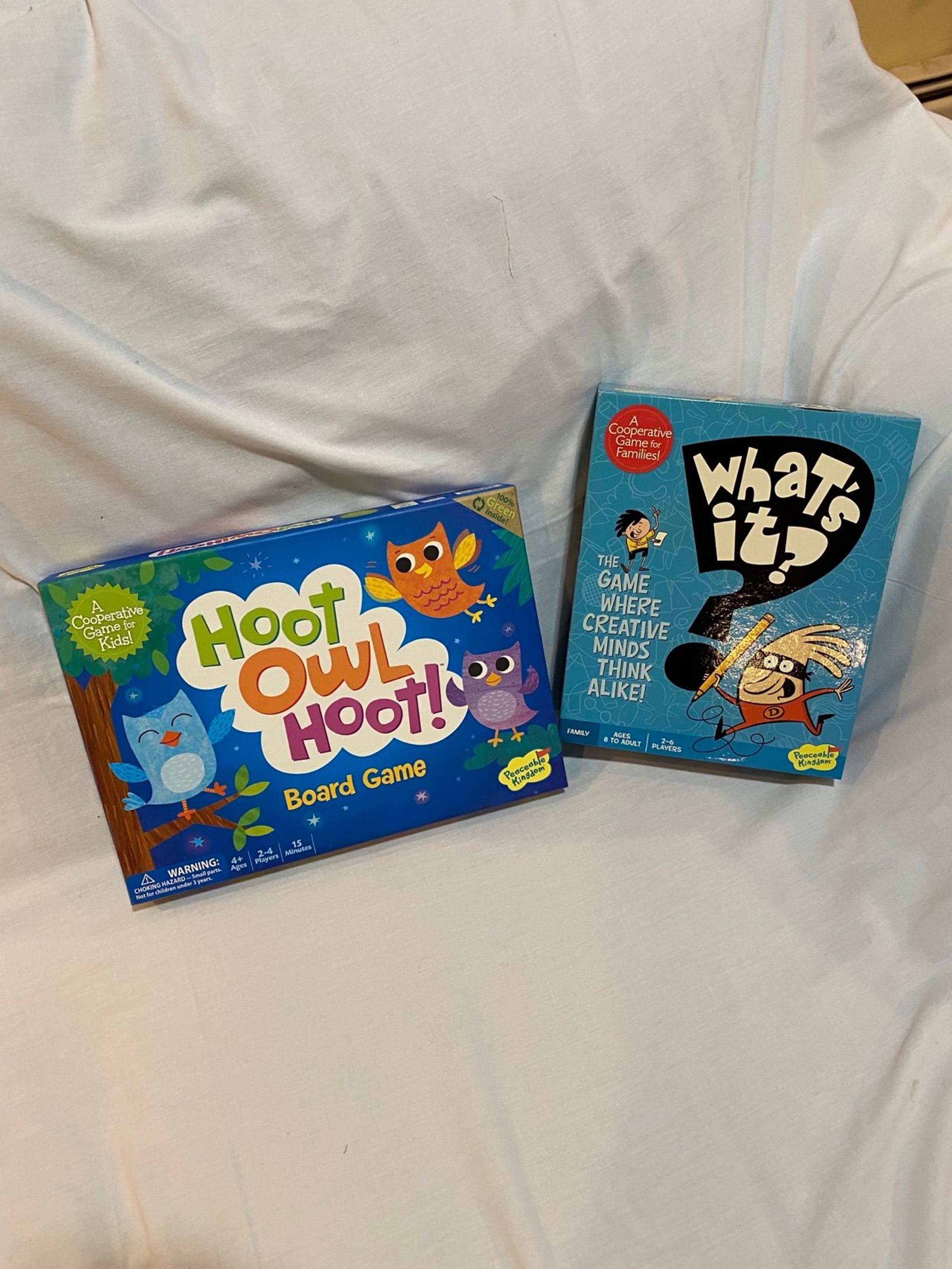 Peaceable Kingdom Game Bundle includes Hoot Owl Hoot and What’s It?