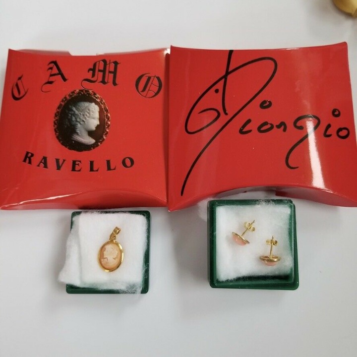 Vintage Cameo Museum Ravello Earring Set
