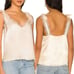CAMI NYC Freya V Neck Silk Lace Trim Bow Shoulder Cami Top in Ceramic Ivory