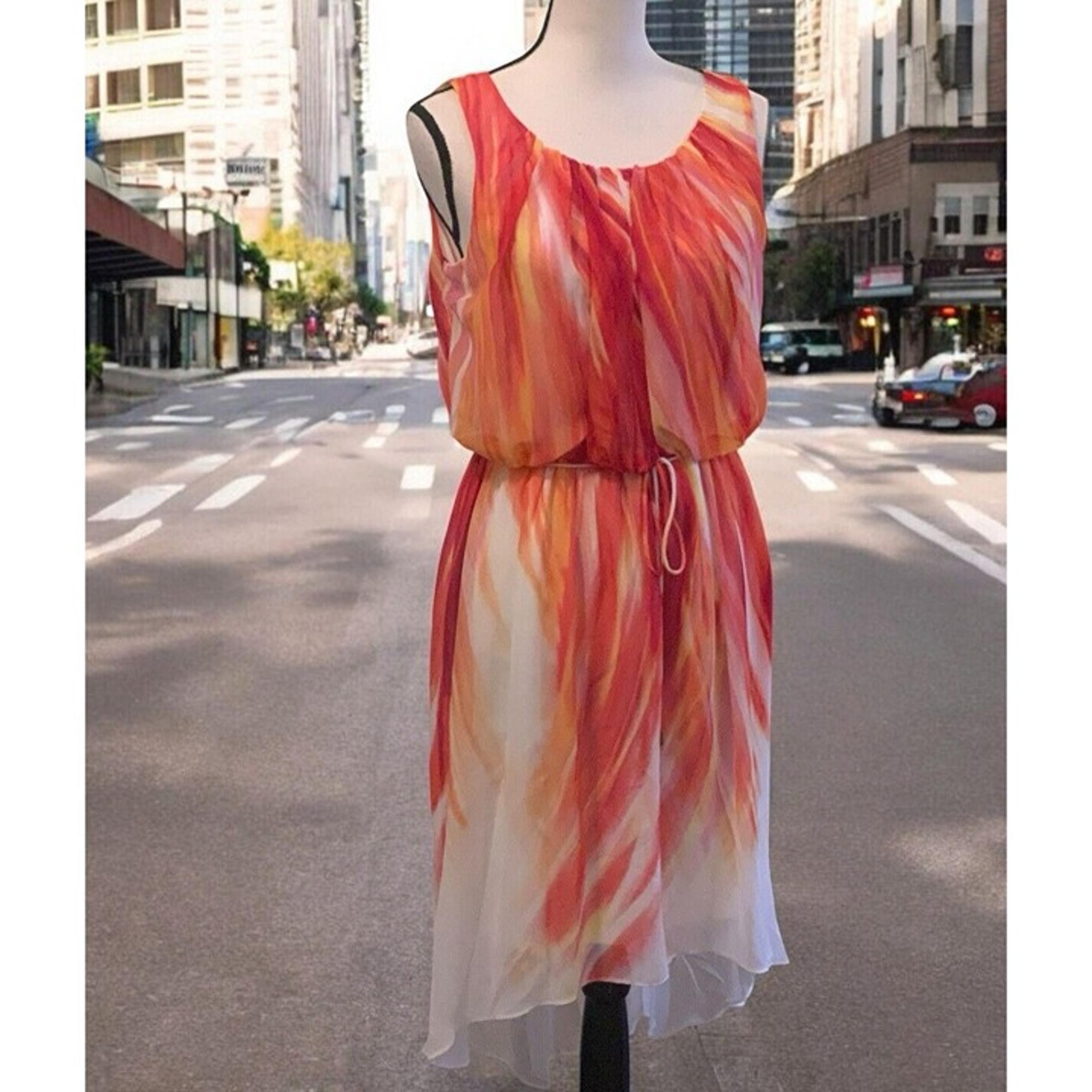 Covington Womens Blouson Flowy High Lo Dress Size 6 Orange White Sleeveless