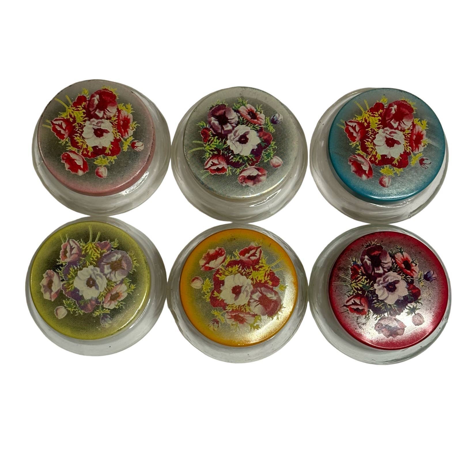 Vintage 1950s Rare Goodman Bros. Jelly Jars - 6 Piece Floral Lids