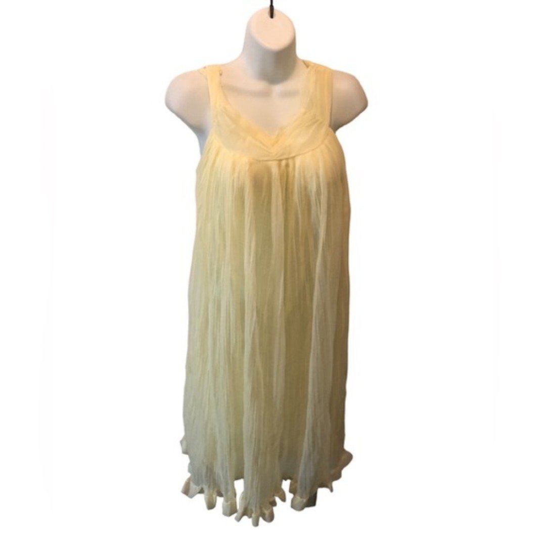 Vintage Evette Pleated Babydoll Nightie Sleeveless Pastel Yellow Lined Sz. Small