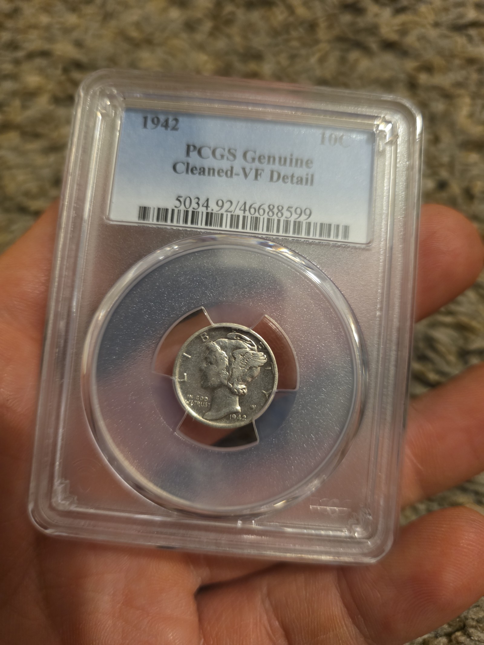 PCGS 1942 Mercury Dime VF Details