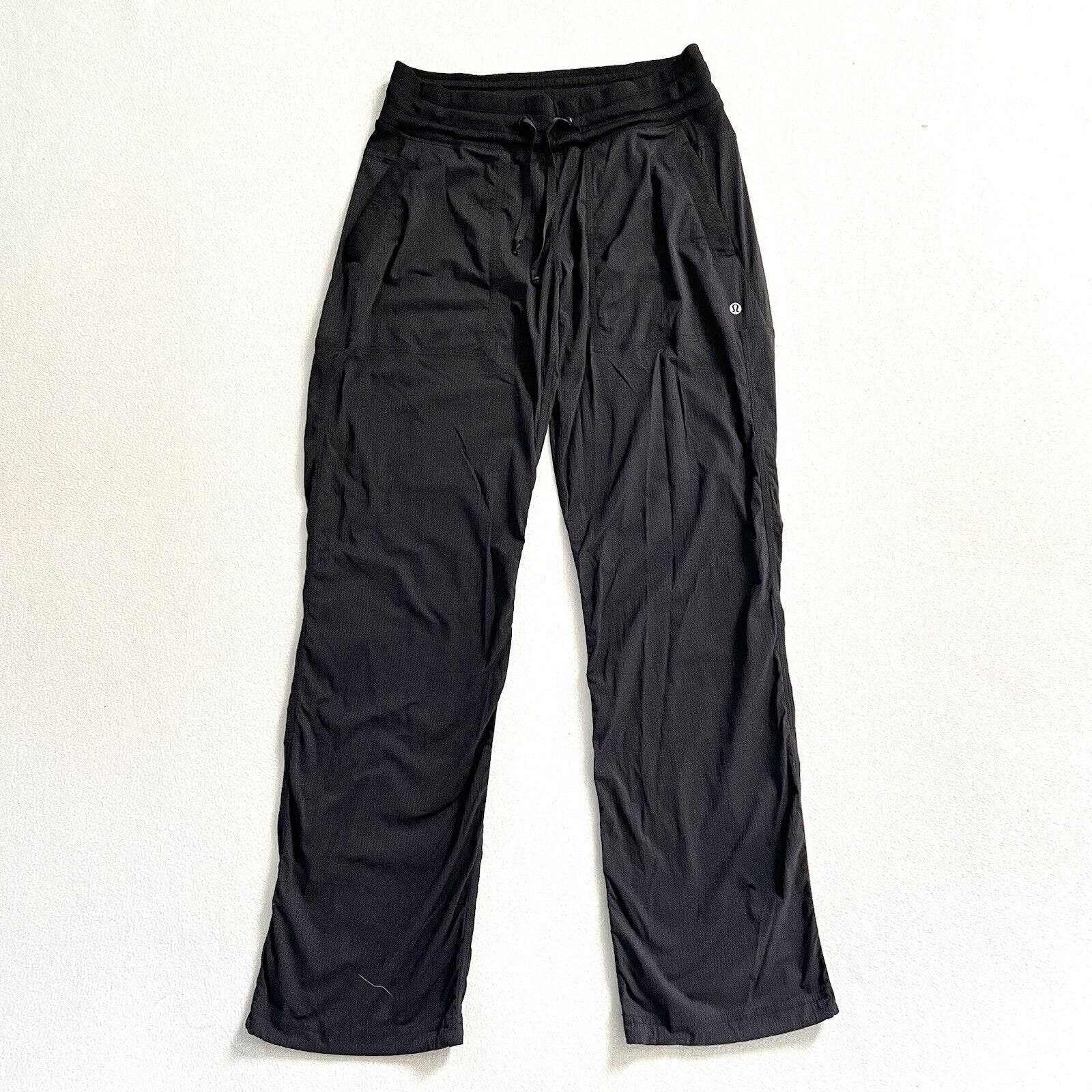 Lululemon Dance Studio Solid Stripe Black Full Length Drawstring Unlined Pants 6