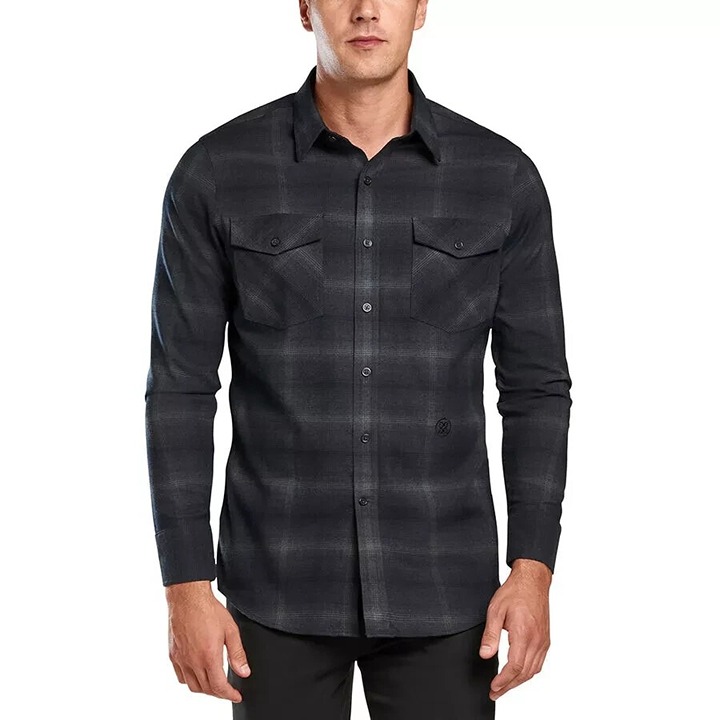 G/FORE Plaid Flannel Button Down Shirt Mens Large Black Gray Wool Blend