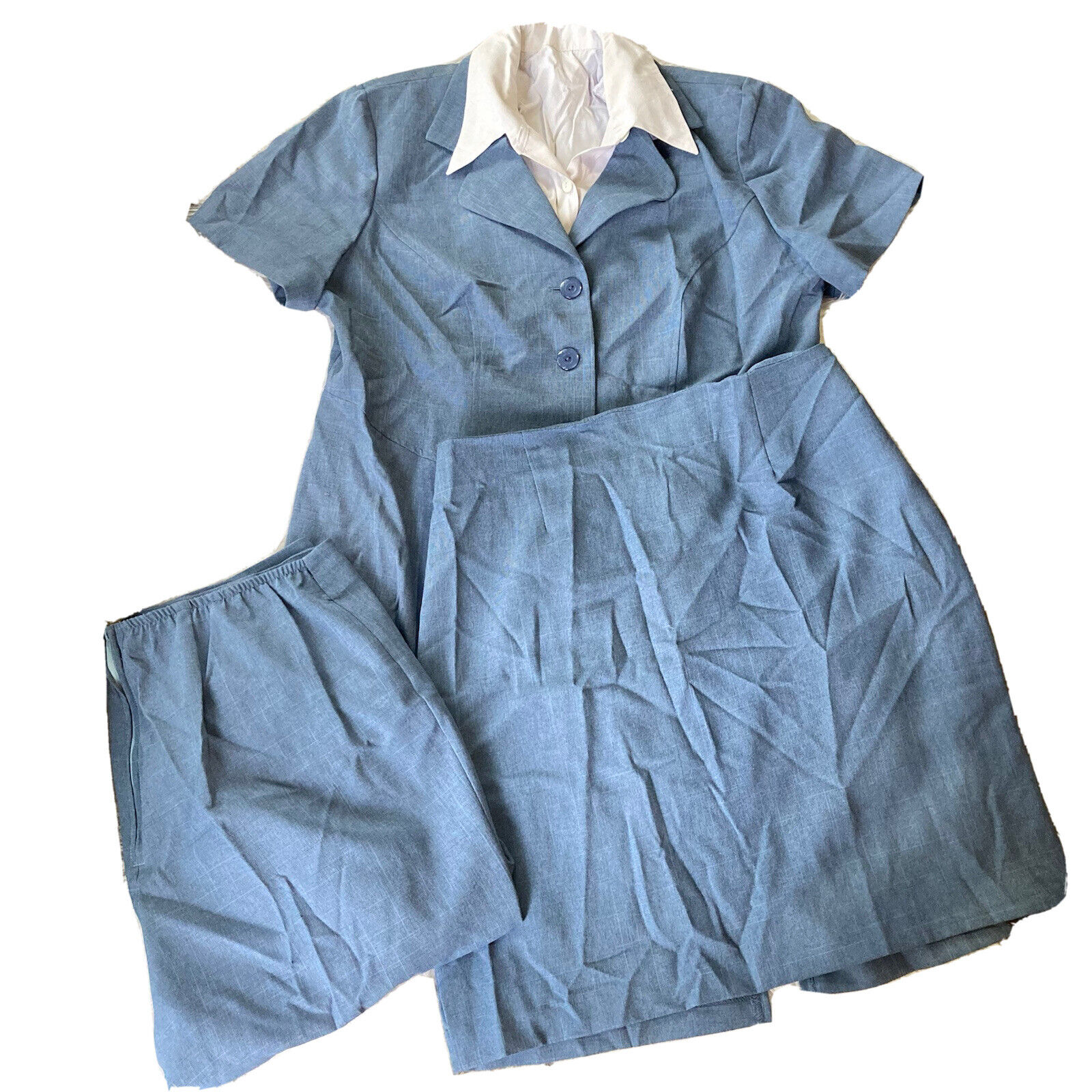 Fashion Bug Outfit Sz 16W 3 Pc Blue Blouse Pants Skirt Button Front Career Work