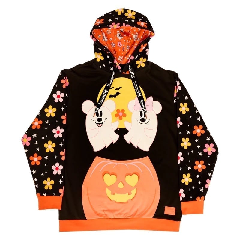 NWT Loungefly Disney Halloween Mickey and Minnie Floral Ghost Pullover Hoodie