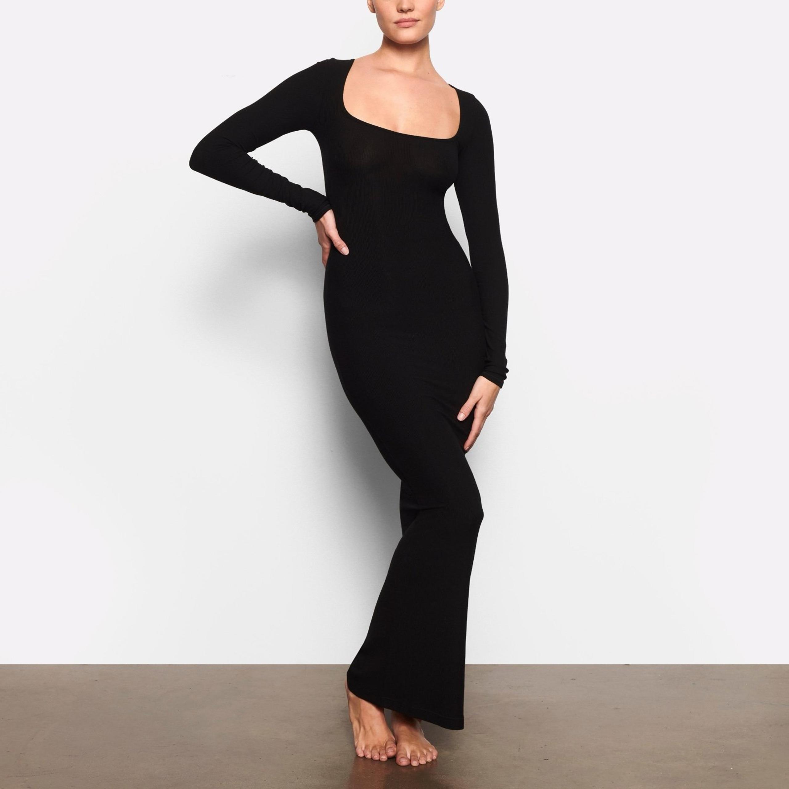 Skims Soft Lounge Long Sleeve Dress Onyx Size Small
