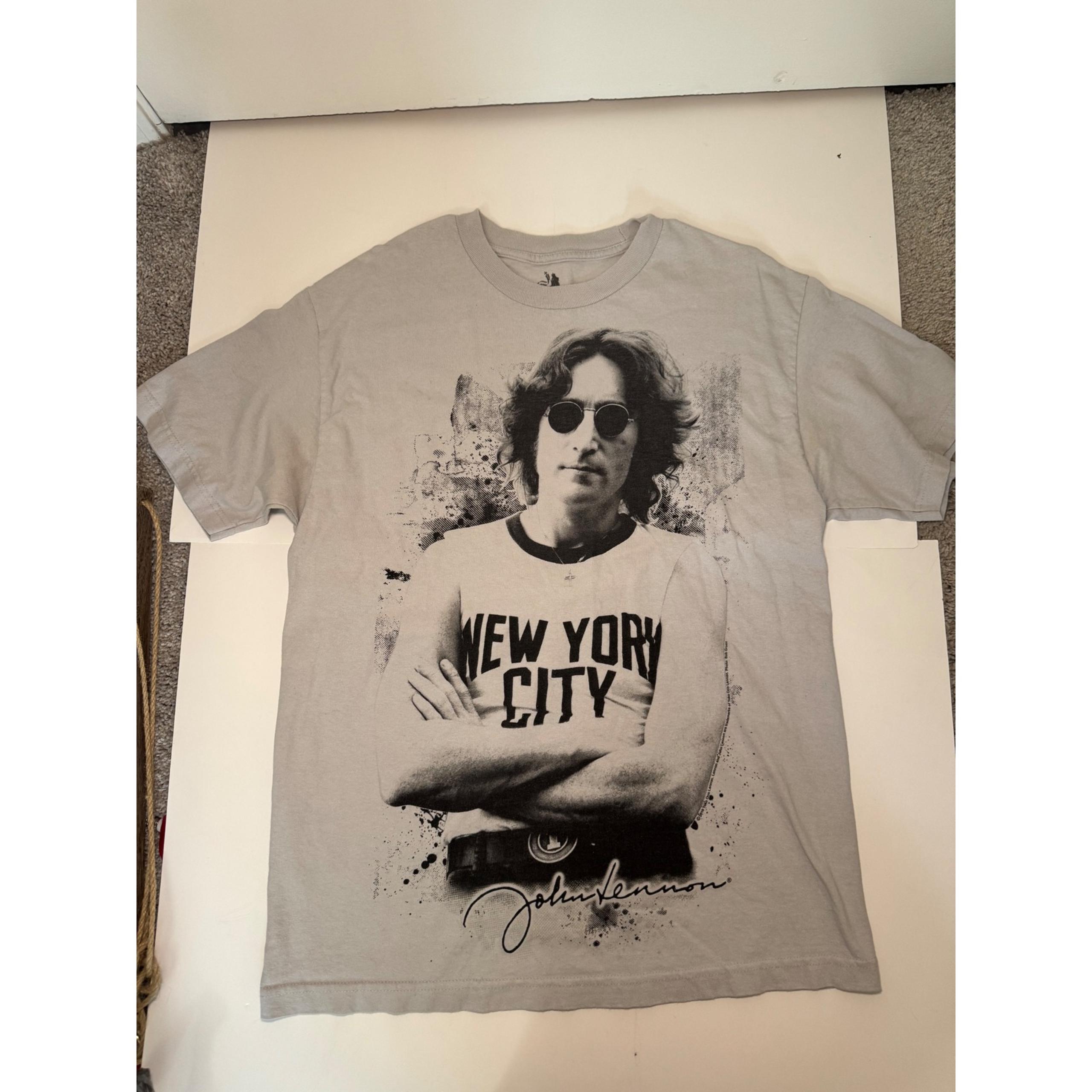 Vintage Zion John Lennon New York City Graphic Print T-Shirt Gray Large
