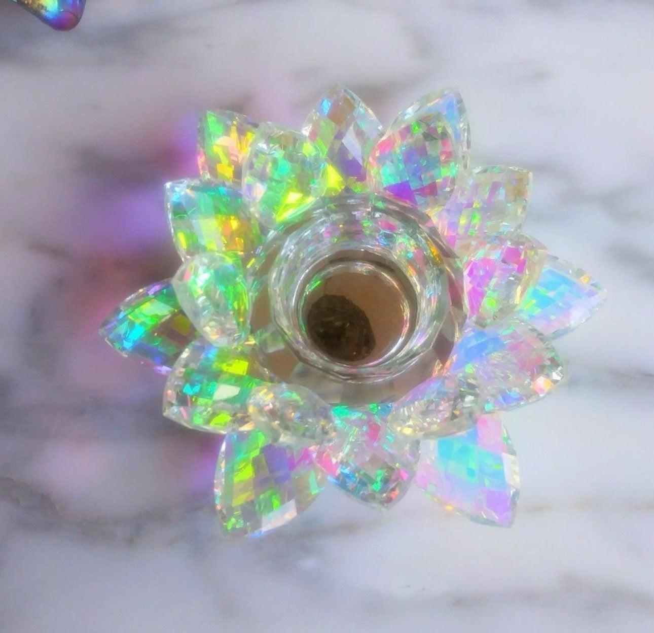✨Z GALLERIE CRYSTAL LOTUS FLOWER CANDLE HOLDER IRIDESCENT LOTUS TEA LIGHT✨