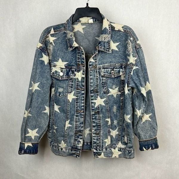 Star Distressed Denim Jacket Sz Small
