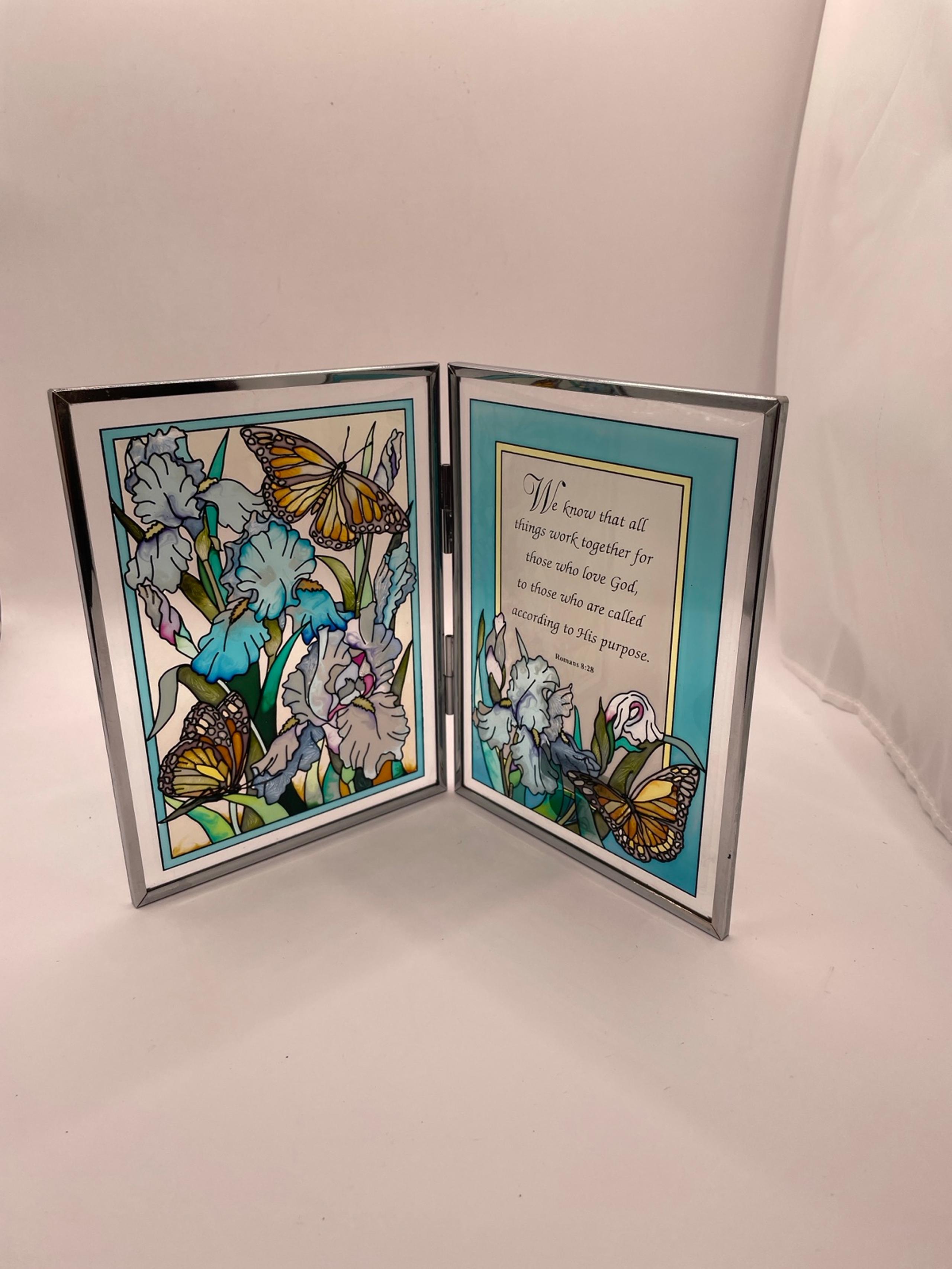 Stained Glass Hinged Frames Bible Verse with Butterfly’s by - AMIA