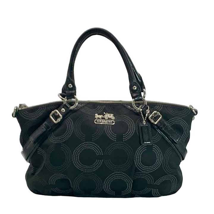Coach Madison Dotted OP Art Black Signature Jacquard Sophia Satchel