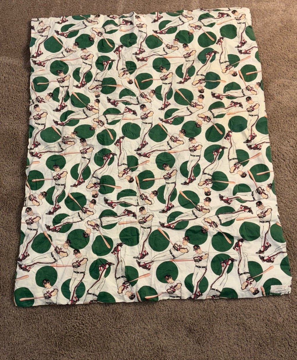 Handmade Vintage 1980sAtlanta Braves Children’s Quilt Multicolor Pattern