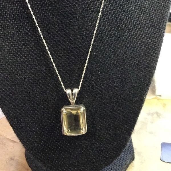 Necklace, Lemon Yellow Quartz Pendant, NEW, Sterling Silver, Handmade, Artisan,