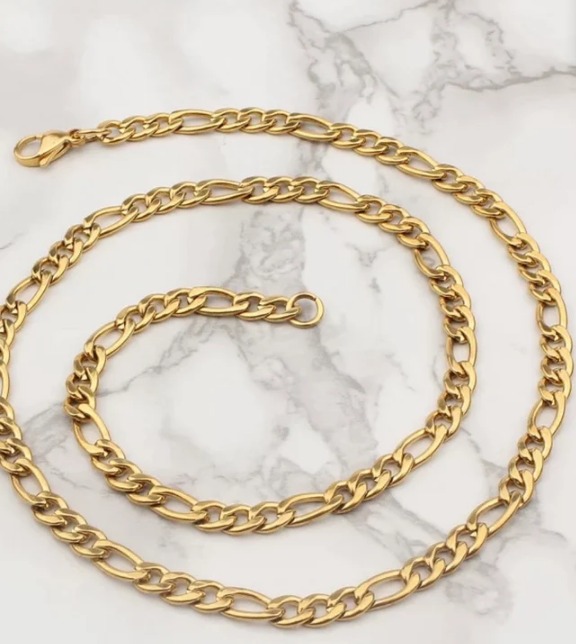 14k Hollow Yellow Figaro Necklace 2.5mm 16”,18”,20” / 14k Real Gold / For Men an