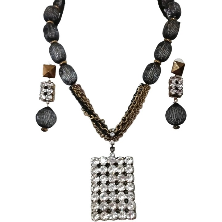 Vintage Art Deco Revival Rhinestone Statement Necklace Earring Set Classic Style
