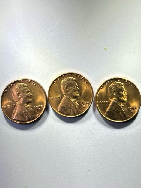 1955 lincoln wheat penny | 3 penny’s  /#1 S / #2 D /#3 1955 | uncirculated
